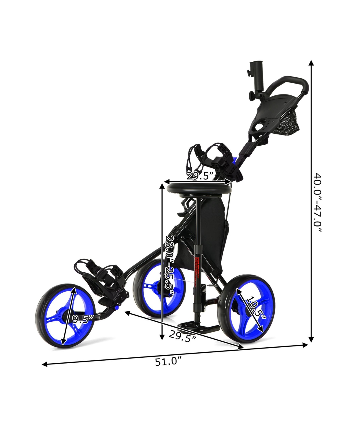 Gymax 3-Wheel Foldable Golf Push Pull Cart Trolley w/ Seat Adjustable Handle
