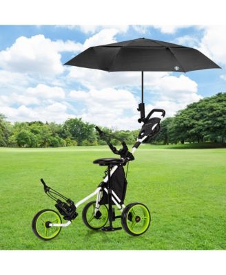 3-Wheel Foldable Golf Push Pull Cart Trolley w/ Seat Adjustable Handle