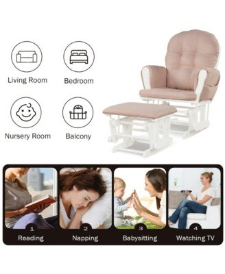 Glider and Ottoman Cushion Set Wood Baby Nursery Rocking Chair