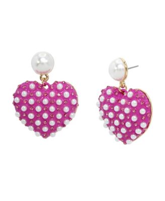 Faux Stone Cultivated Pearl Heart Drop Earrings