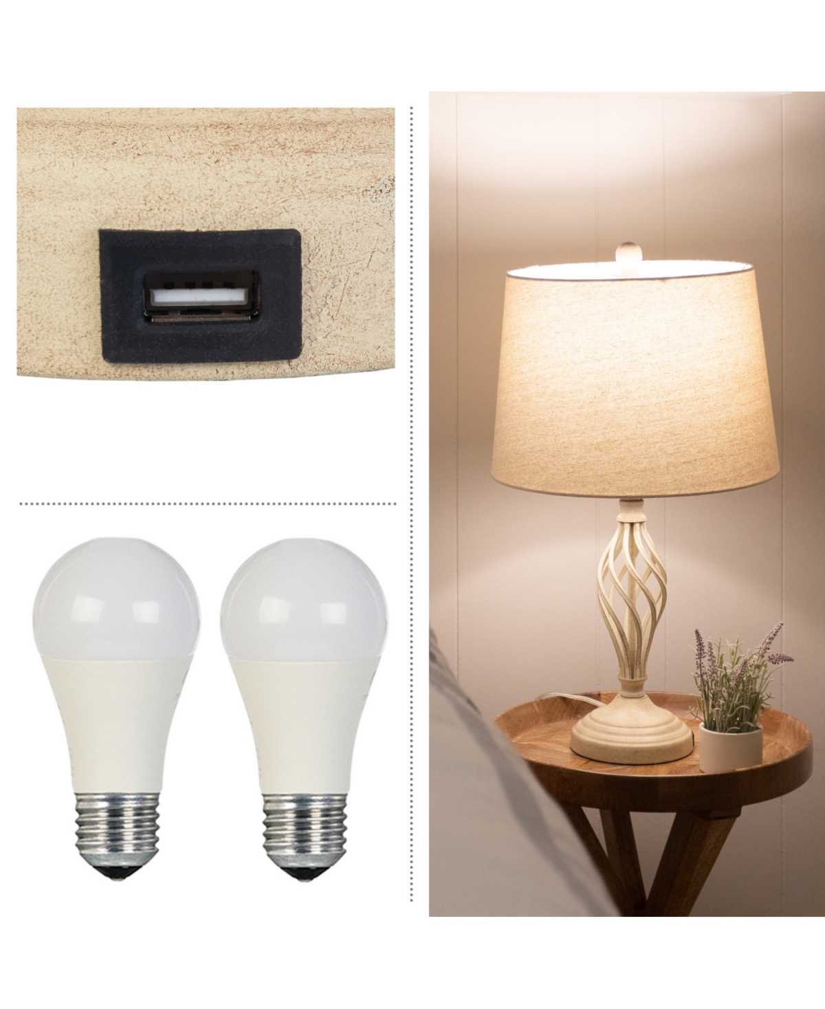 Lavish Home 24.41" Usb Charging Led Table Lamp Set In Sand