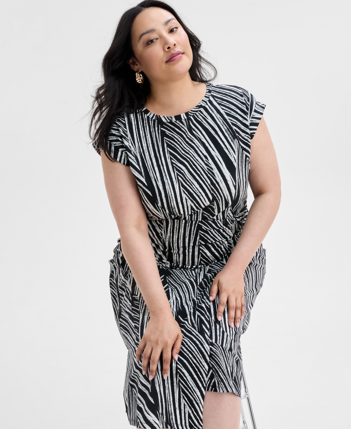 Inc International Concepts Plus Size Printed Faux-wrap Midi Dress, Exclusively At Macy's In Pia Stripe