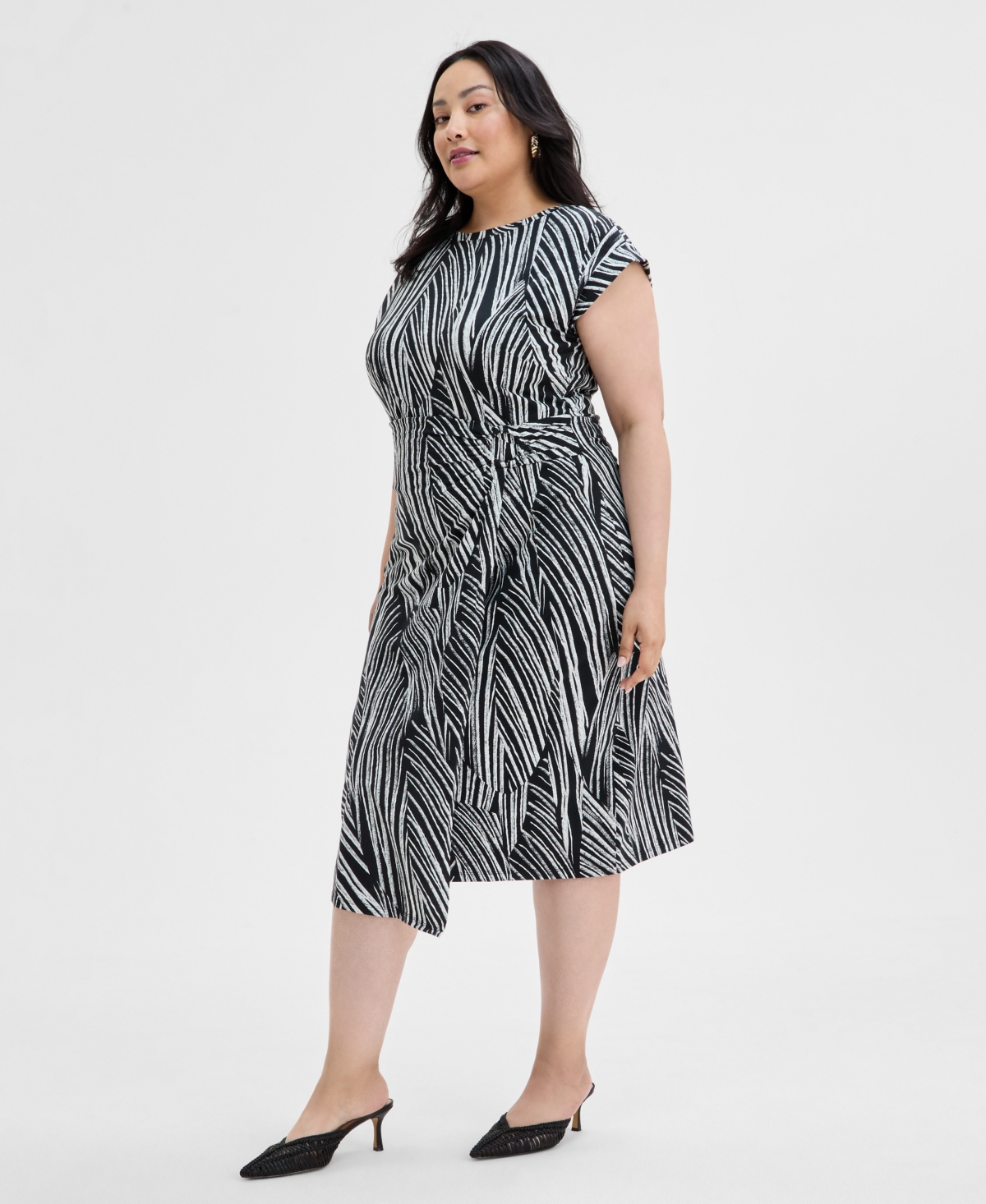 Inc International Concepts Plus Size Printed Faux-wrap Midi Dress, Exclusively At Macy's In Pia Stripe