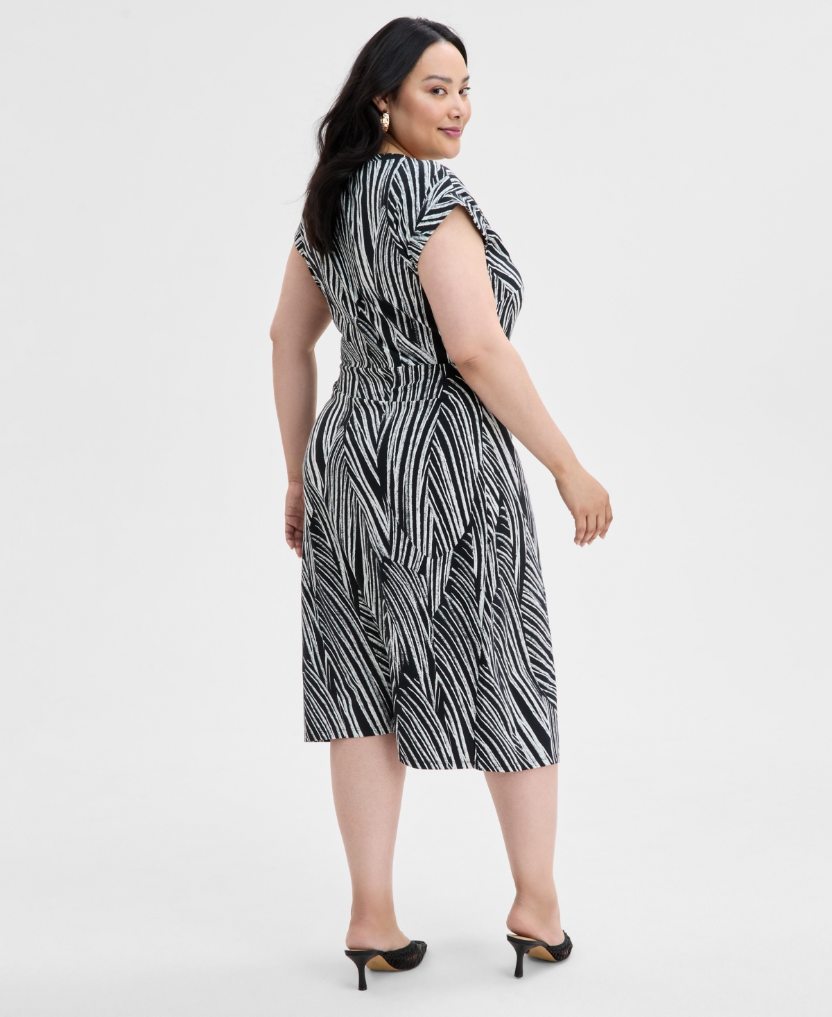 Inc International Concepts Plus Size Printed Faux-wrap Midi Dress, Exclusively At Macy's In Pia Stripe