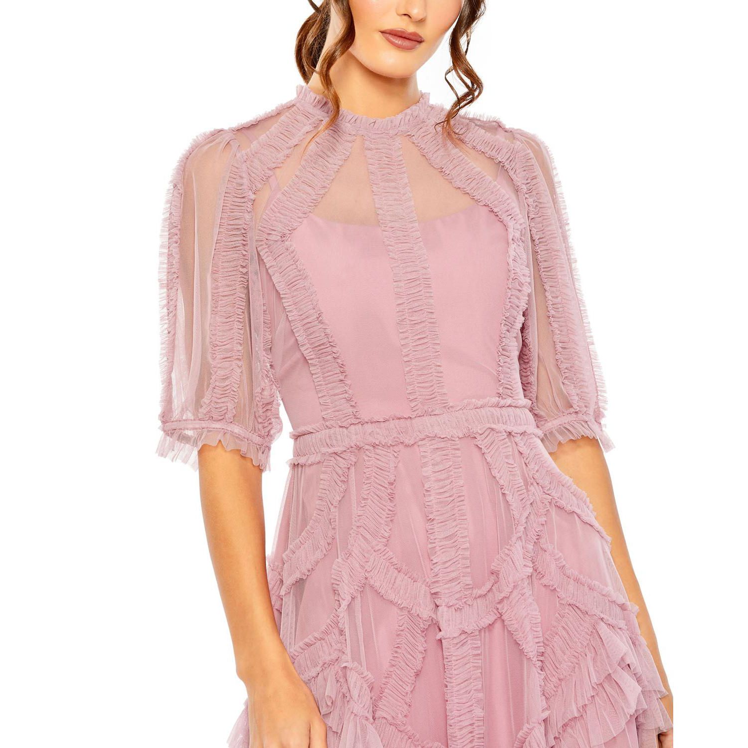 Women's High Neck Puff Sleeve Ruffle Tiered Dress