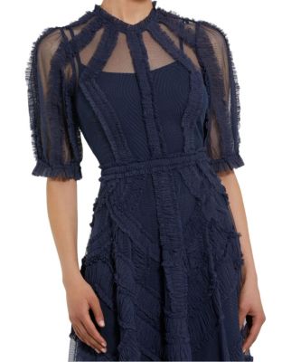 Women's High Neck Puff Sleeve Ruffle Tiered Dress