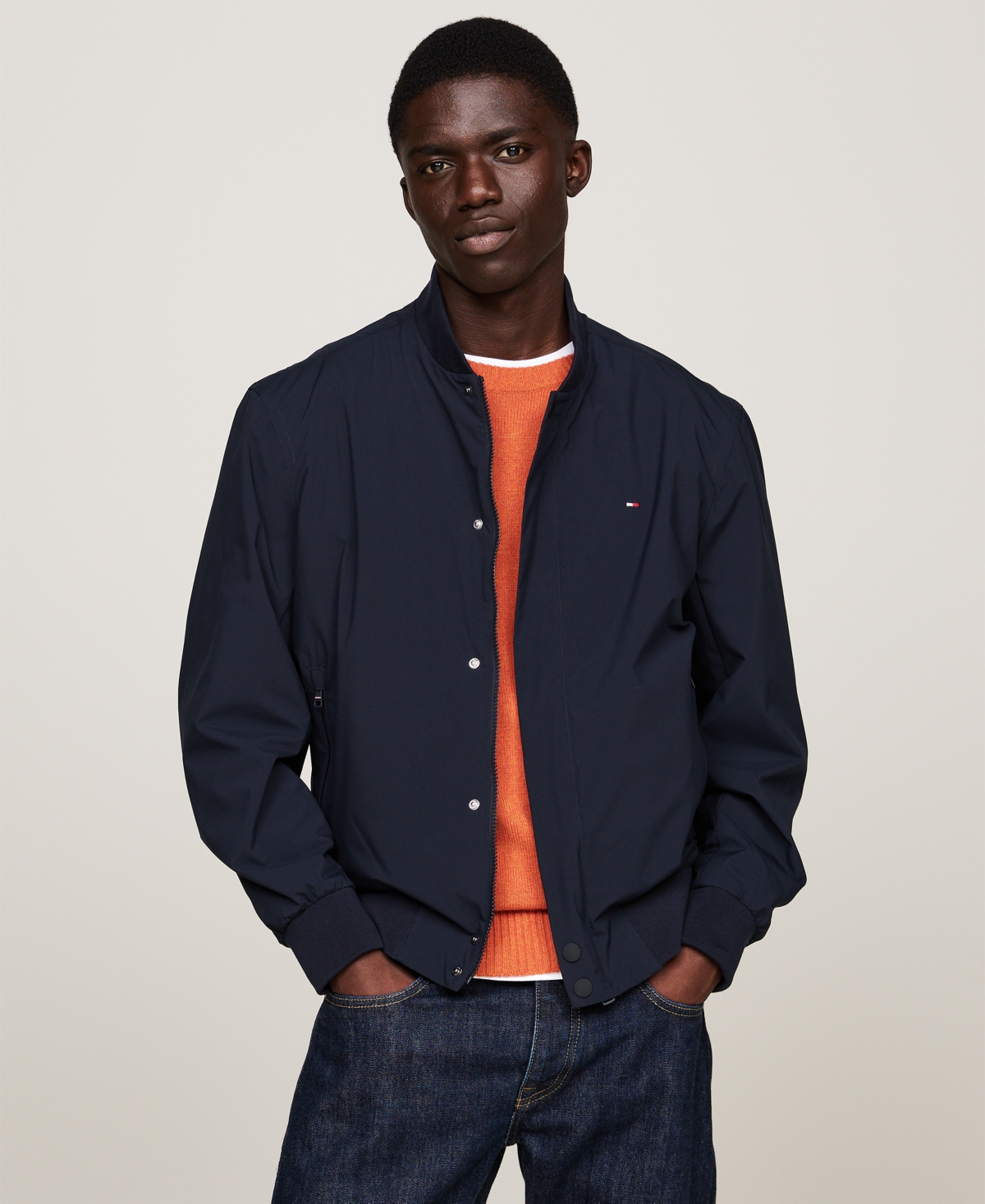 TOMMY HILFIGER MEN'S LIGHTWEIGHT TECH BOMBER JACKET 