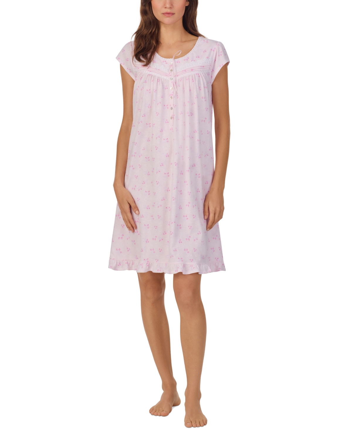 Shop Eileen West Women's Cap-sleeve Cotton Short Nightgown In Pink Print