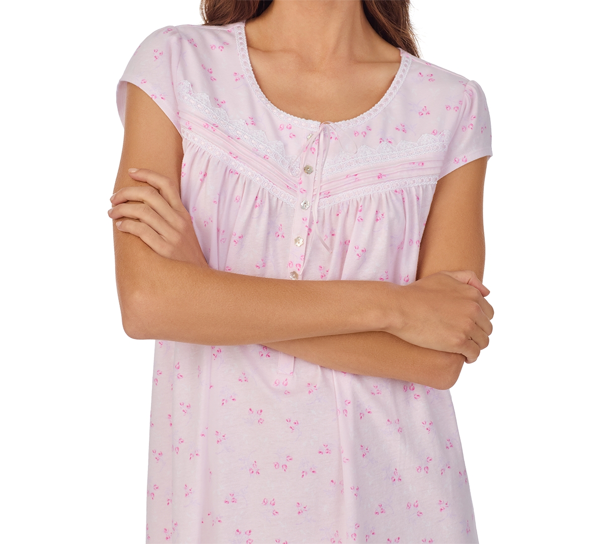 Shop Eileen West Women's Cap-sleeve Cotton Short Nightgown In Pink Print