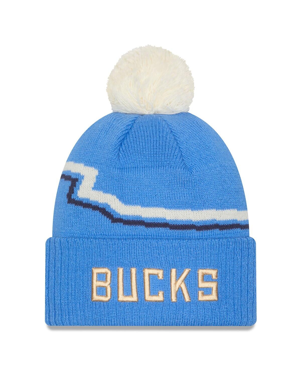 New Era Men's Blue Milwaukee Bucks 2024/25 City Edition Cuffed Knit Hat With Pom In Blue
