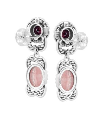 Sterling Silver Rhodochrosite Red Garnet Desert Bloom Dangle Earrings