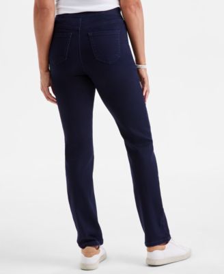 Petite Mid-Rise Pull-On Straight-Leg Jeans, Exclusively at Macy's