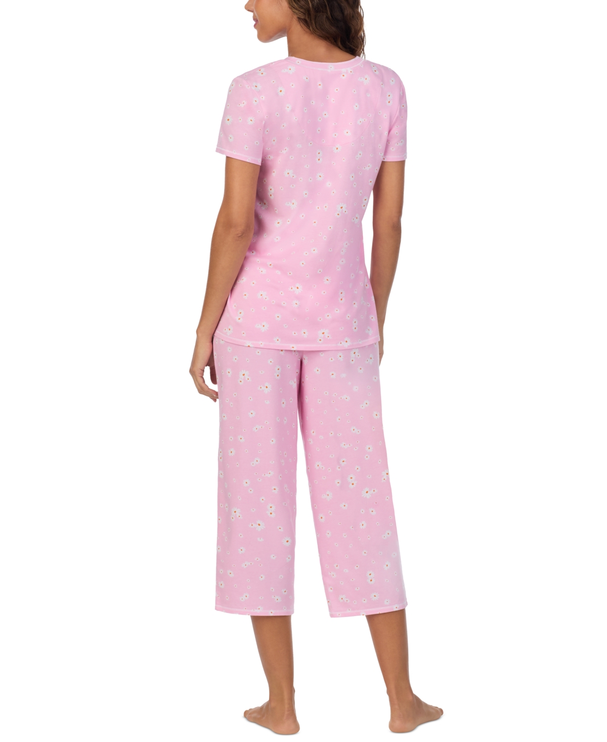 Shop Cuddl Duds Women's 2-pc. Cropped Short-sleeve Pajama Set In Daisy Print