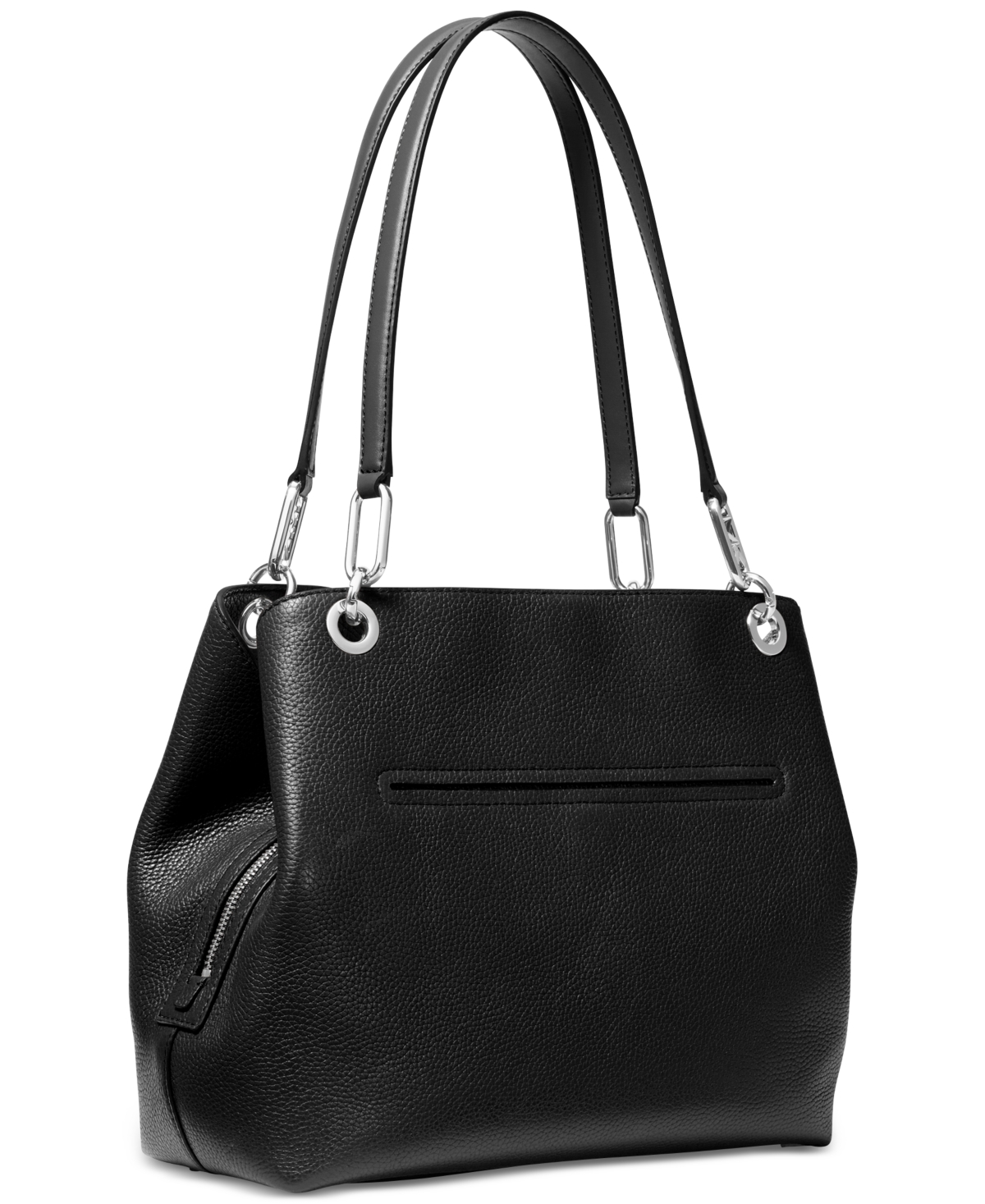 Michael Kors Michael  Kensington Large Leather Shoulder Tote In Black,silver