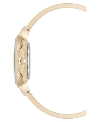 Women's Quartz White Enamel and Gold-Tone Metal Alloy Bangle Watch Set, 32mm