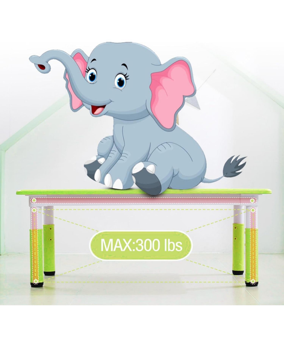 gaomon Kids Table and Chairs Set, Toddler Height Adjustable Desk with Graffiti Desktop, Arts & Crafts Table With 6 Seats, Non-Slip Legs, Max 300lbs, S