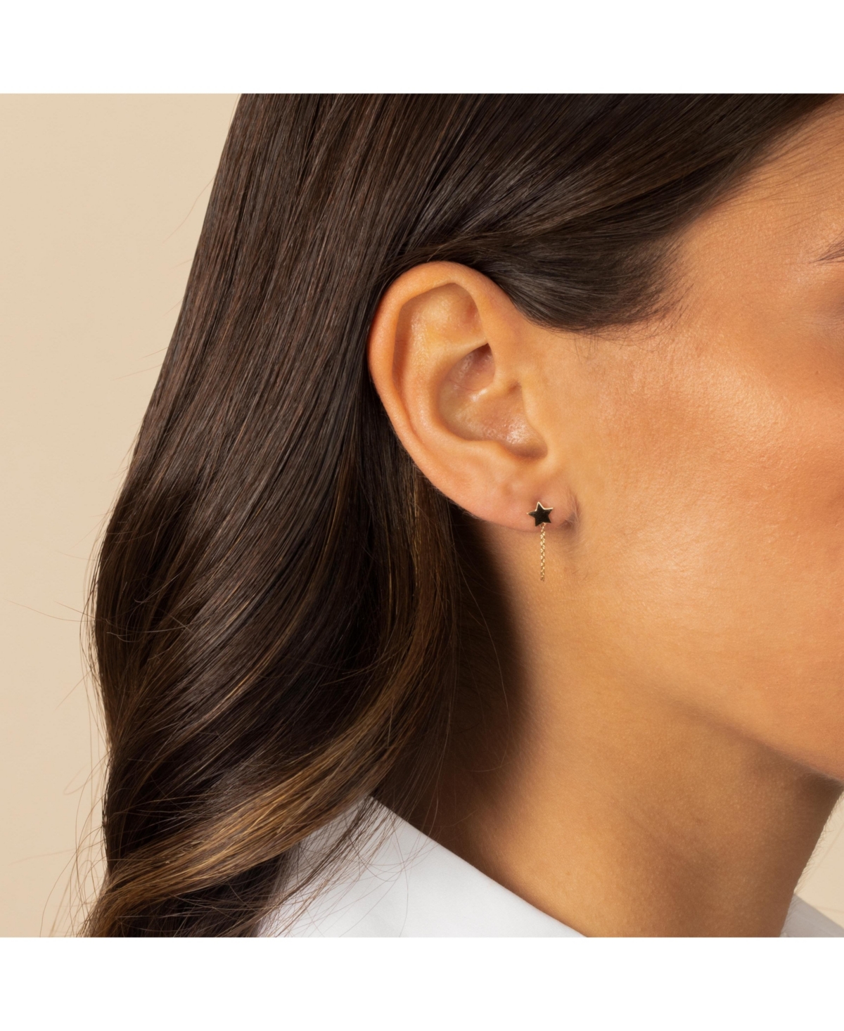 By Adina Eden Tiny Solid Star Front Back Chain Stud Earring 14K - 14k gold