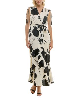 Taylor - Women's V-Neck Shoulder-Tie Belted Tiered Dress