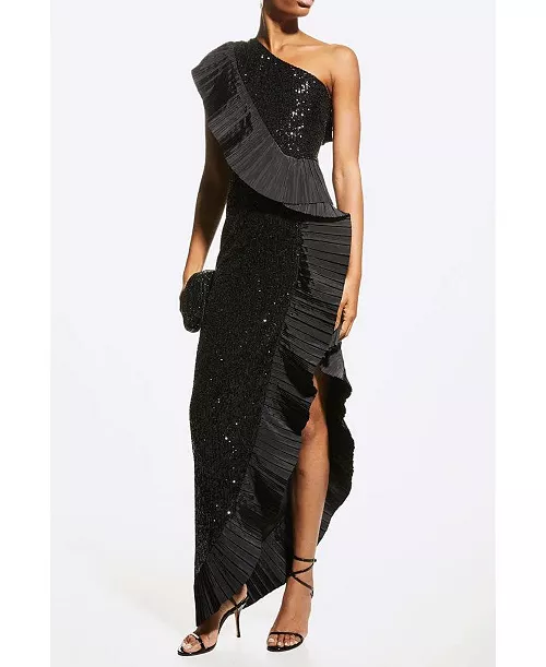 women's the mercer sequin pleated ruffle gown