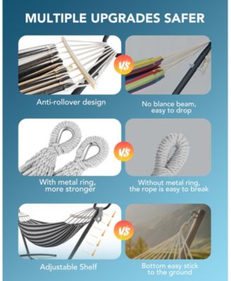 Brazilian Hammock with Adjustable Stand- Stylish Hammock Bed w/Storage Bag, 600lb Capacity
