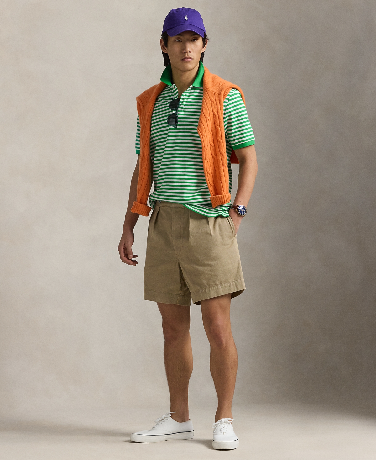 Polo Ralph Lauren Men's Classic-Fit Striped Mesh Polo Shirt -white