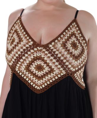 Plus Size Crochet Flounce-Hem Midi Dress