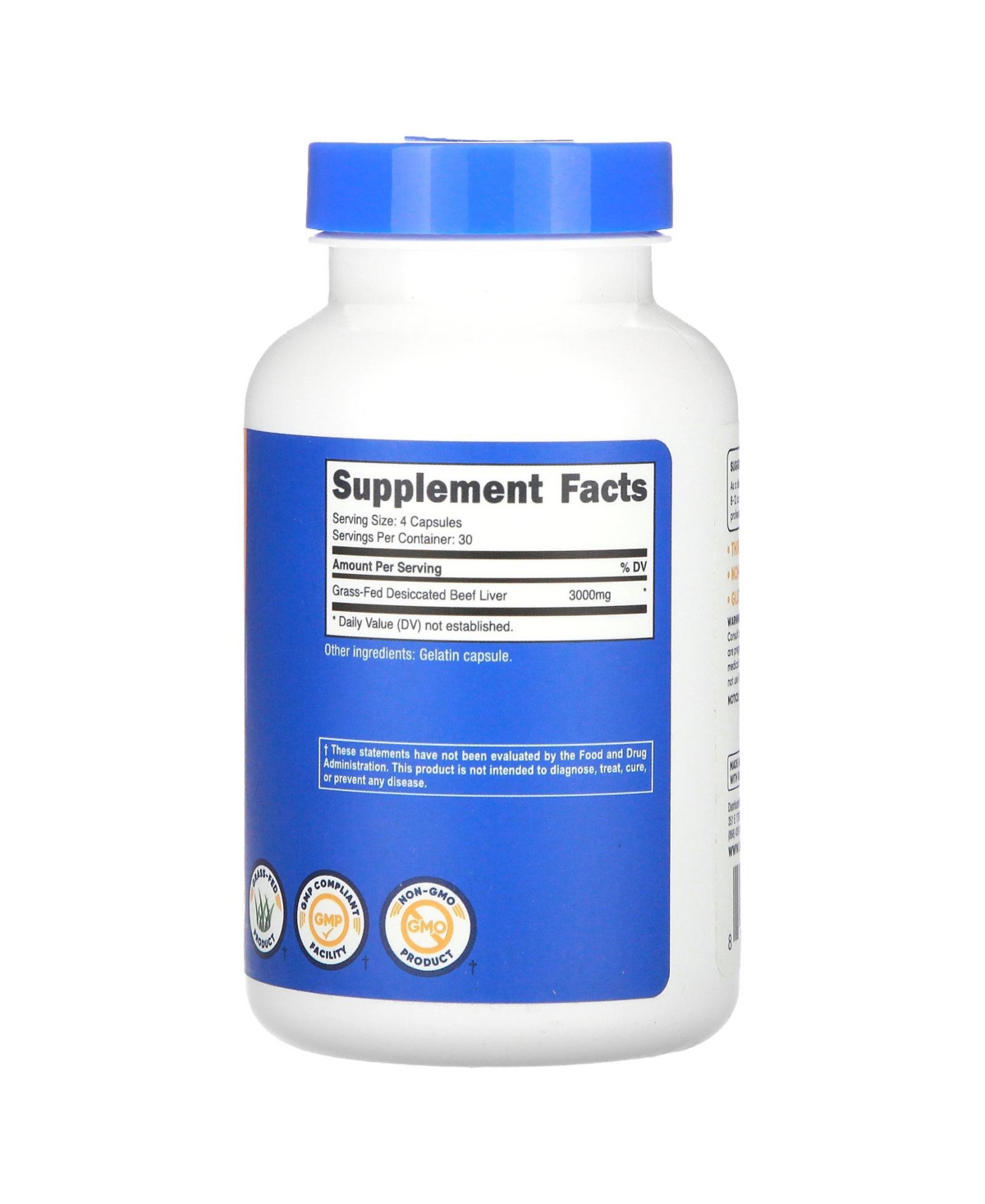 Nutricost Grass-Fed Desiccated Beef Liver 3 000 mg - Capsules (750 mg per Capsule)