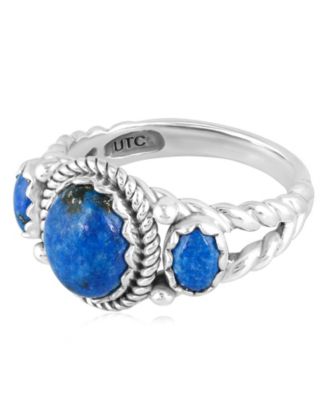 Sterling Silver Denim Lapis 3-Stone Ring, Size 9