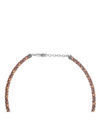 Sterling Silver Multi-Color Braided Brown Leather Necklace, 20  to 22 Inches