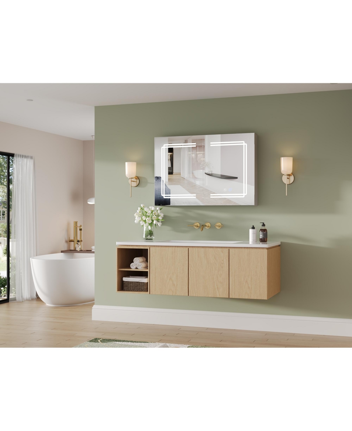 Medicine Cabinets For Bathroom With Mirror, Wall Mounted Led Medicine Cabinet Organizer With Defogger, Dimmer, Bluetooth Speaker, Double Do
