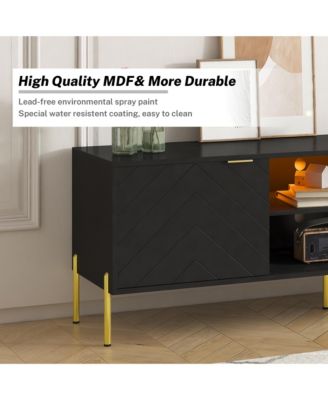 1 PC wooden Unique Herringbone Design Multifunctional TV Stand With LED Light