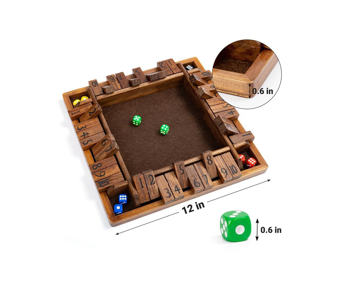 ropoda Inches 4-Way Shut The Box Dice Board Game (2-4 Players) for Kids & Adults
