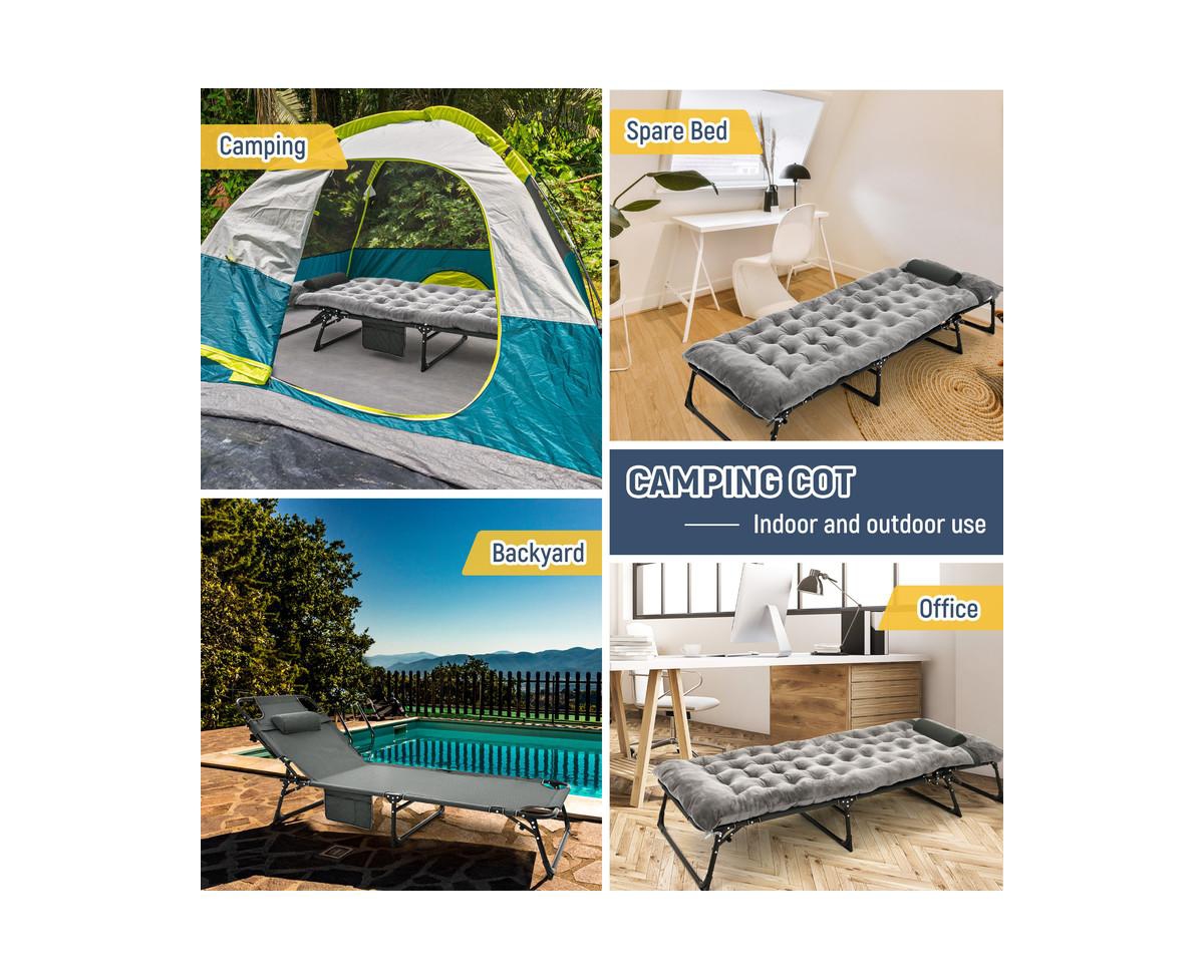 ropoda Camping Cot, Adjustable 4-Position Folding Cot with Cozy Mattress and Pillow