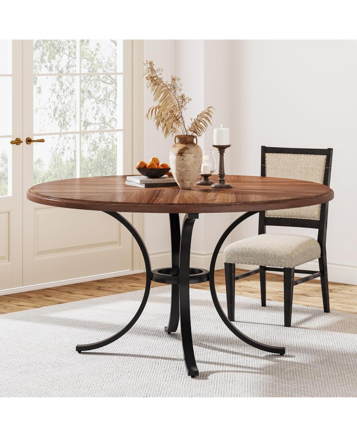 Tribesigns Round Dining Table for 4-6 People, Rustic Dinner Table with Wooden Texture Surface & Pedestal, Round Kitchen Table for Dining Room, Liv