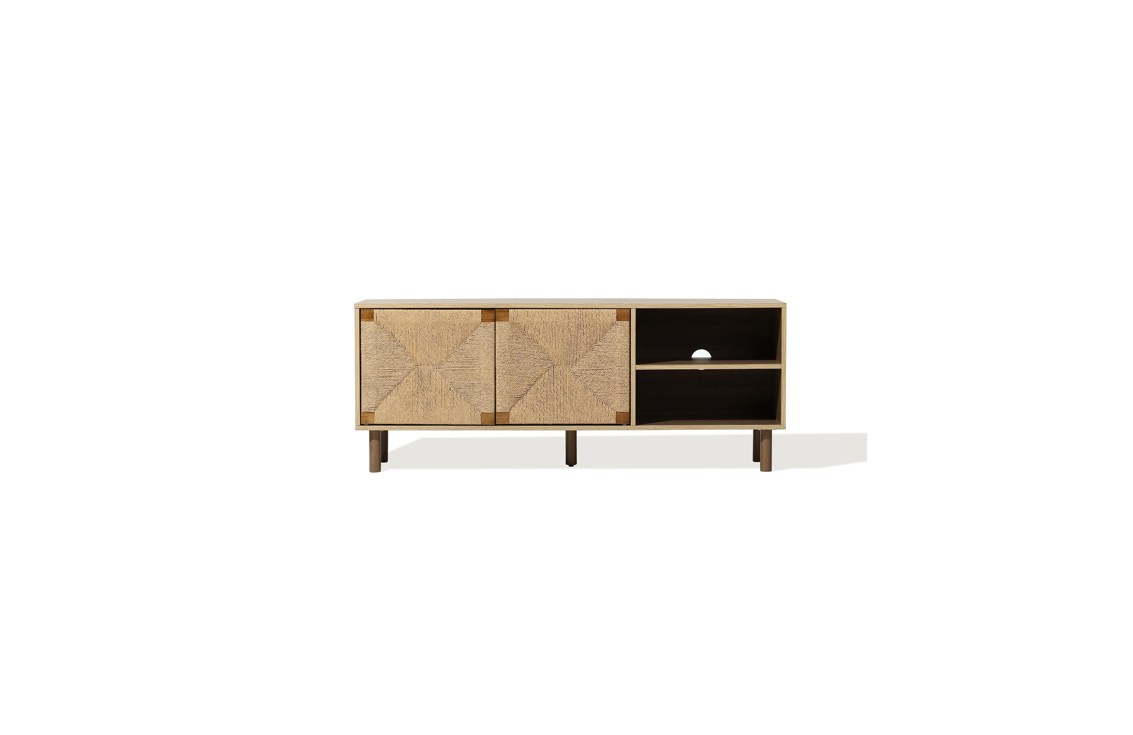 LuxenHome Mid-Century Modern Rope 55.1-Inch Wide Tv Console with Storage