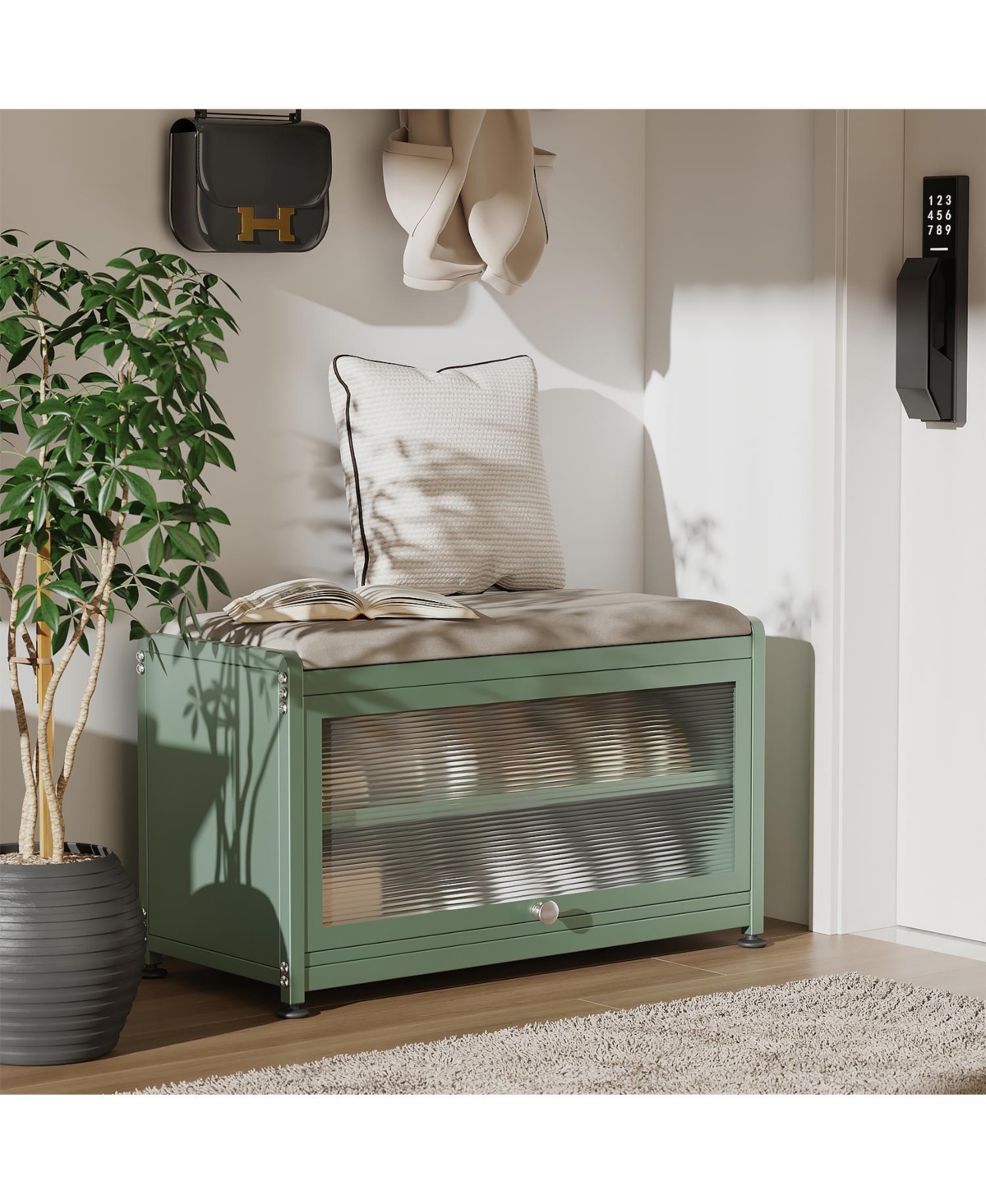 Mega Casa Shoe Bench with Storage,Shoe Rack Bench for Entryway,Metal Shoe Bench with Seating, Shoe Organizer Bench with Cabinet, Metal Storage Bench f