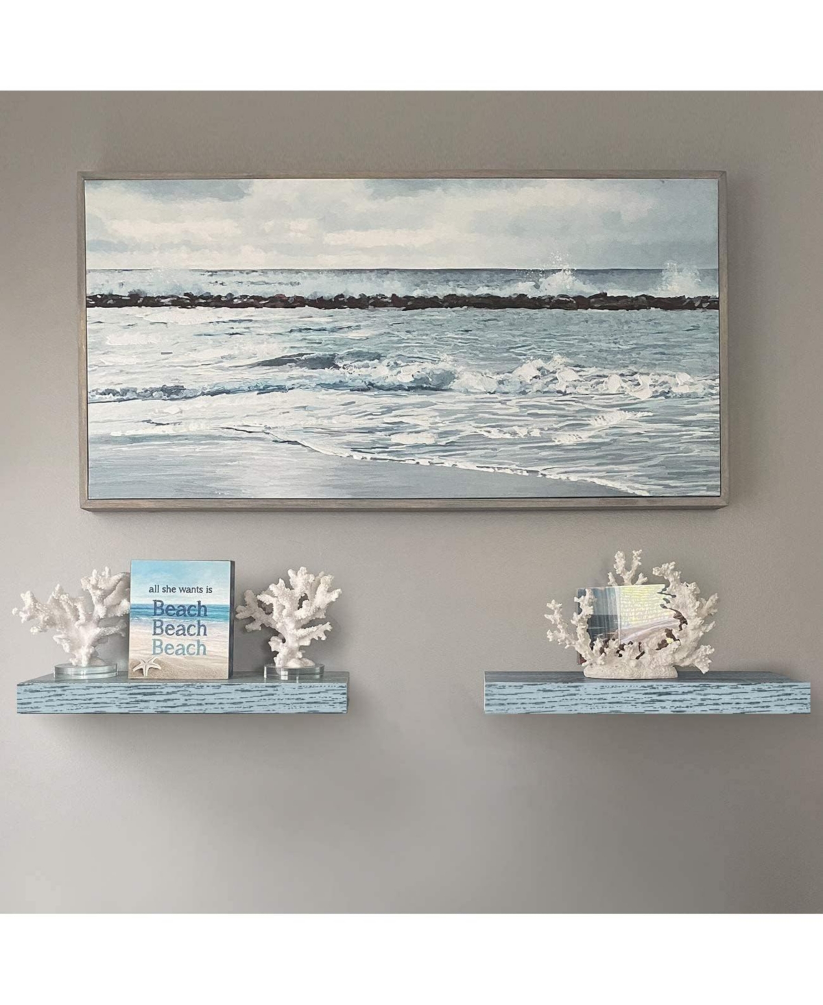 Sorbus 2 Pack Coastal Rectangle Floating Shelves - for Home DAcor to Display Trophies, Books, Frames, and more- Rustic blue