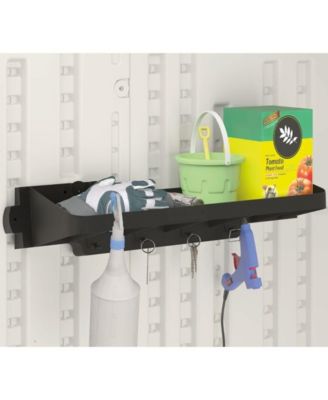 25 x 8 Inch Shelf Accessory with Hooks for Outdoor Shed, Black (2-Pack)