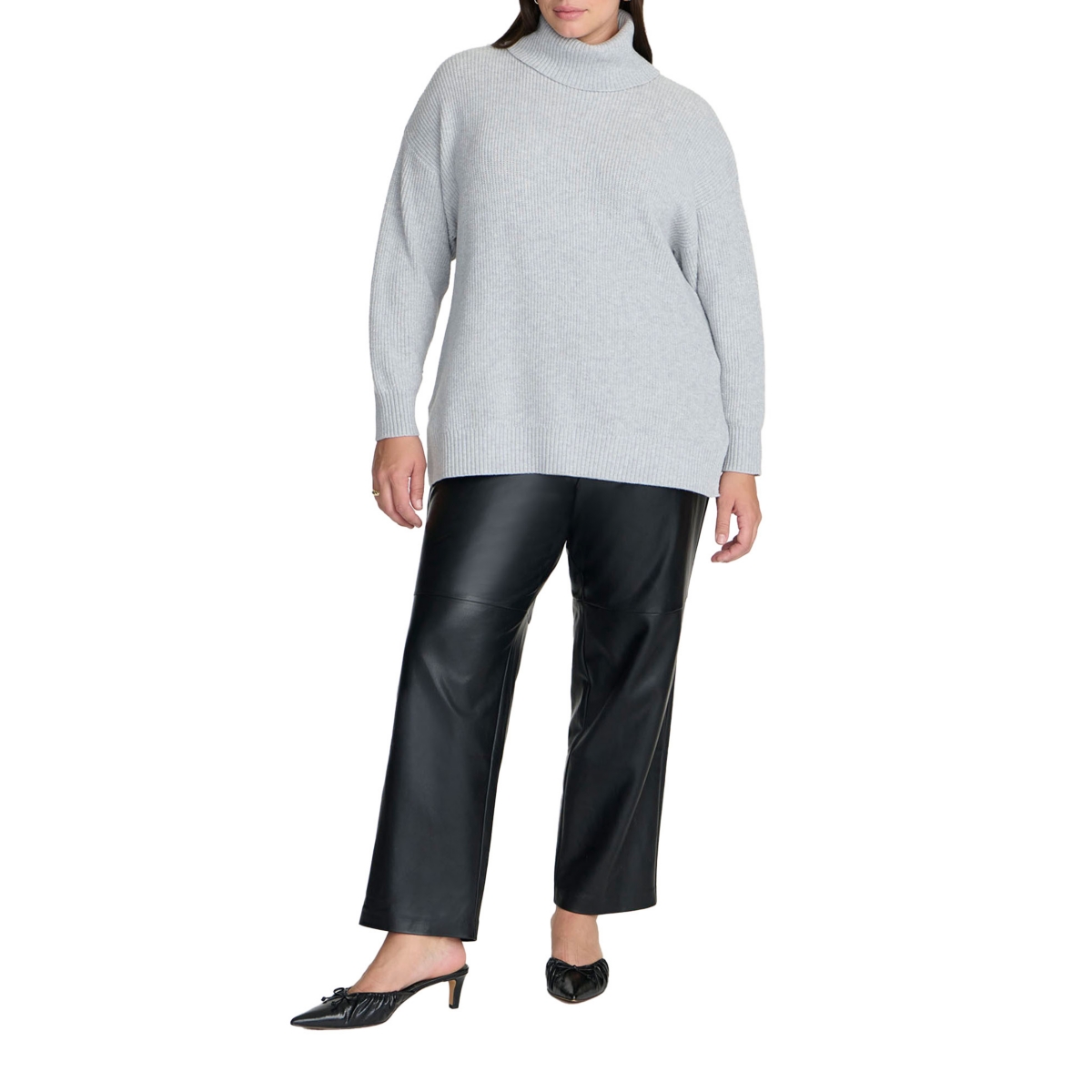 Plus Size Elements Woven Faux Leather Straight Leg Pant - Black onyx
