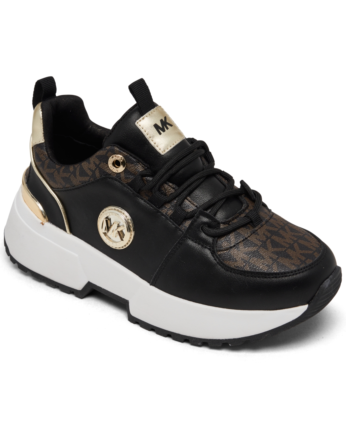 Michael Kors Kids' Little Girls Cosmo Logo Casual Sneakers From Finish Line In Black,brown Gum