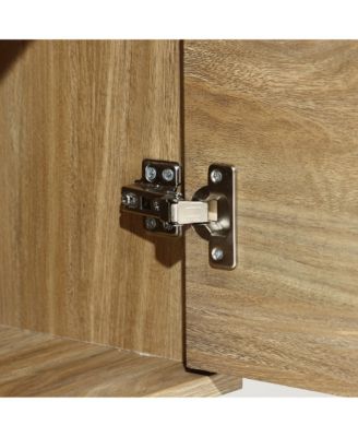 Mid-Century Modern Wave 3-Door 55.1-Inch Wide Kitchen Sideboard Cabinet with Metal Legs