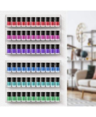 6-Tier Clear Acrylic Nail Polish Wall Rack Display Holder - Stylish Organizer - Holds up to 90 Nail Polish Bottles