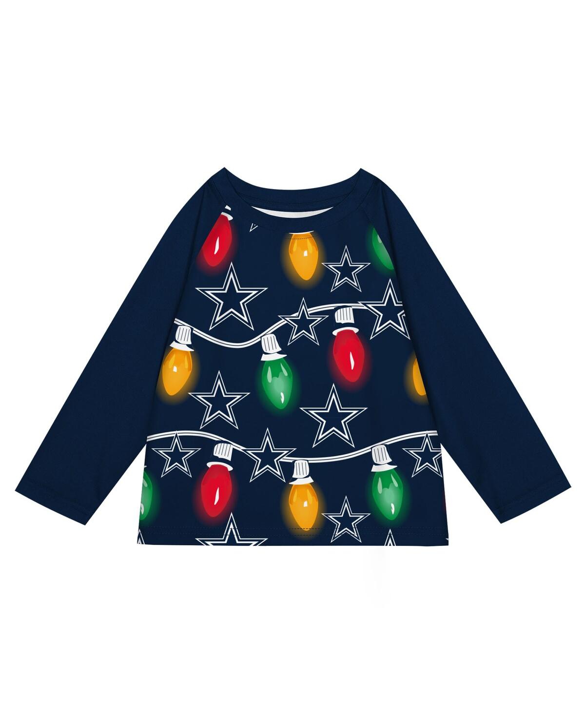 Outerstuff Toddler Dallas Cowboys Two-piece Garland Holiday Long Sleeve Pajama Set In Navy