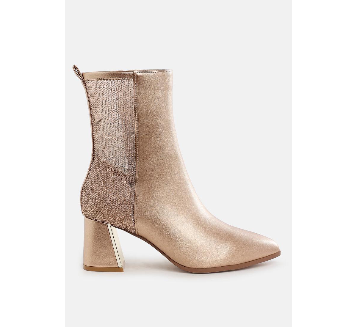 Mimosa Mesh Detail Pointy Ankle Boots - Red