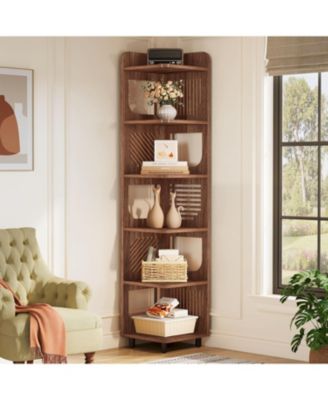 6-Tier Corner Shelf Stand, 71-Inch Rustic Tall Corner Bookshelf, Narrow Corner Bookcase, Corner Plant Stand Display Shelf Organizer