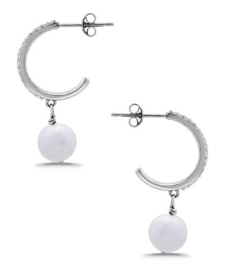 Freshwater Cultured Pearl Drop Cubic Zirconia Hoop Post Earrings