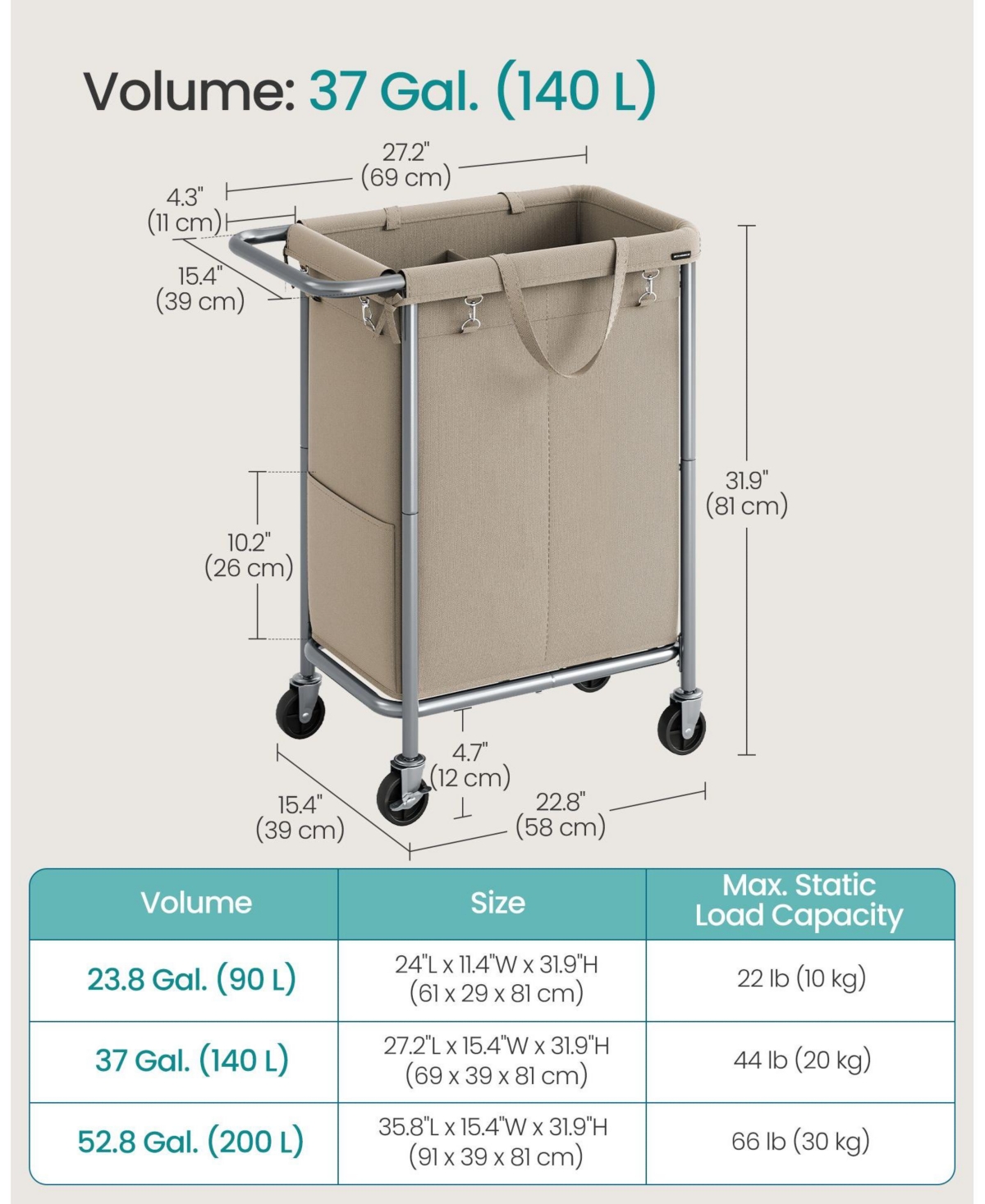 Slickblue Laundry Basket with Wheels, Rolling Laundry Hamper, emovable Liner, Steel Frame with Handle, Blanket Storage