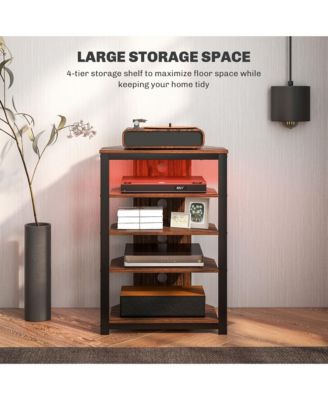 TV Stand with Lights, 5-Tier Storage Shelves and Steel Frame