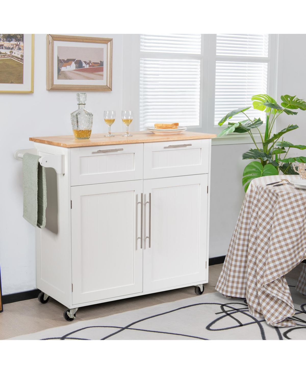 Gouun Heavy Duty Rolling Kitchen Cart with Tower Holder and Drawer