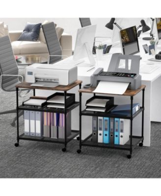 3 Tier Printer Stand Rolling Fax Cart with Adjustable Shelf and Swivel Wheels